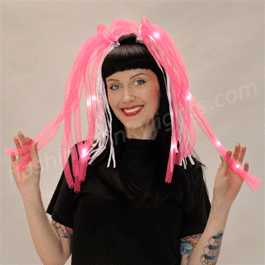 Light Up Hair Noodles Headband - Pink with White Ribbons - SKU NO: 11341-PK