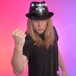 Rock Skull Fedora Sequin Hats with Flashing LEDs - SKU NO:11600-SKL
