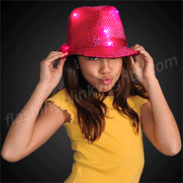 Sequin Pink LED Fedora Hats - SKU NO: 11600-PK