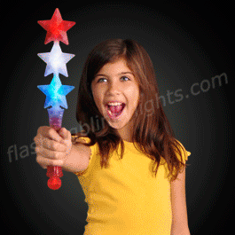Triple Star Light Up Flashing Wand (Red White Blue) - SKU NO: 11150