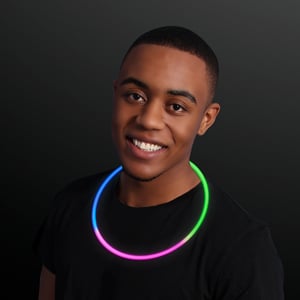 Man wearing Light Up Tri-Color Glow Necklaces