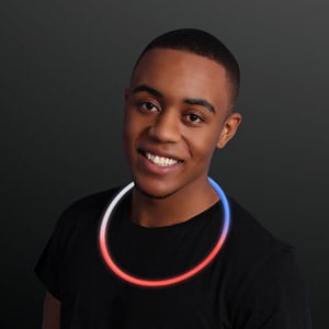Man wearing 22 Inch Tri-Color Red/White/Blue Glow Necklaces