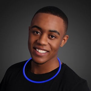 Male displaying Blue Light Up Glow Necklace