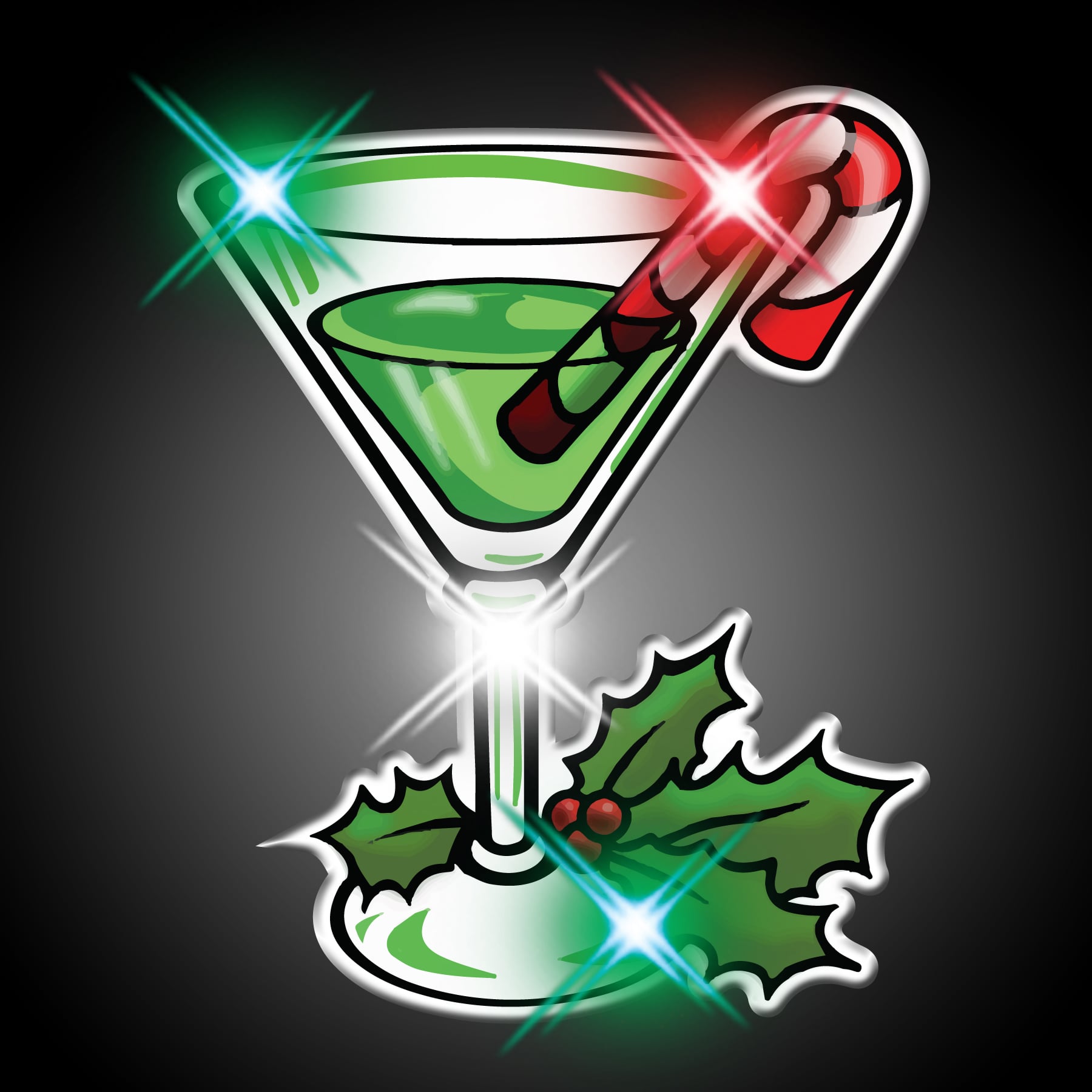 Light Up Christmas Martini Glass LED Pin