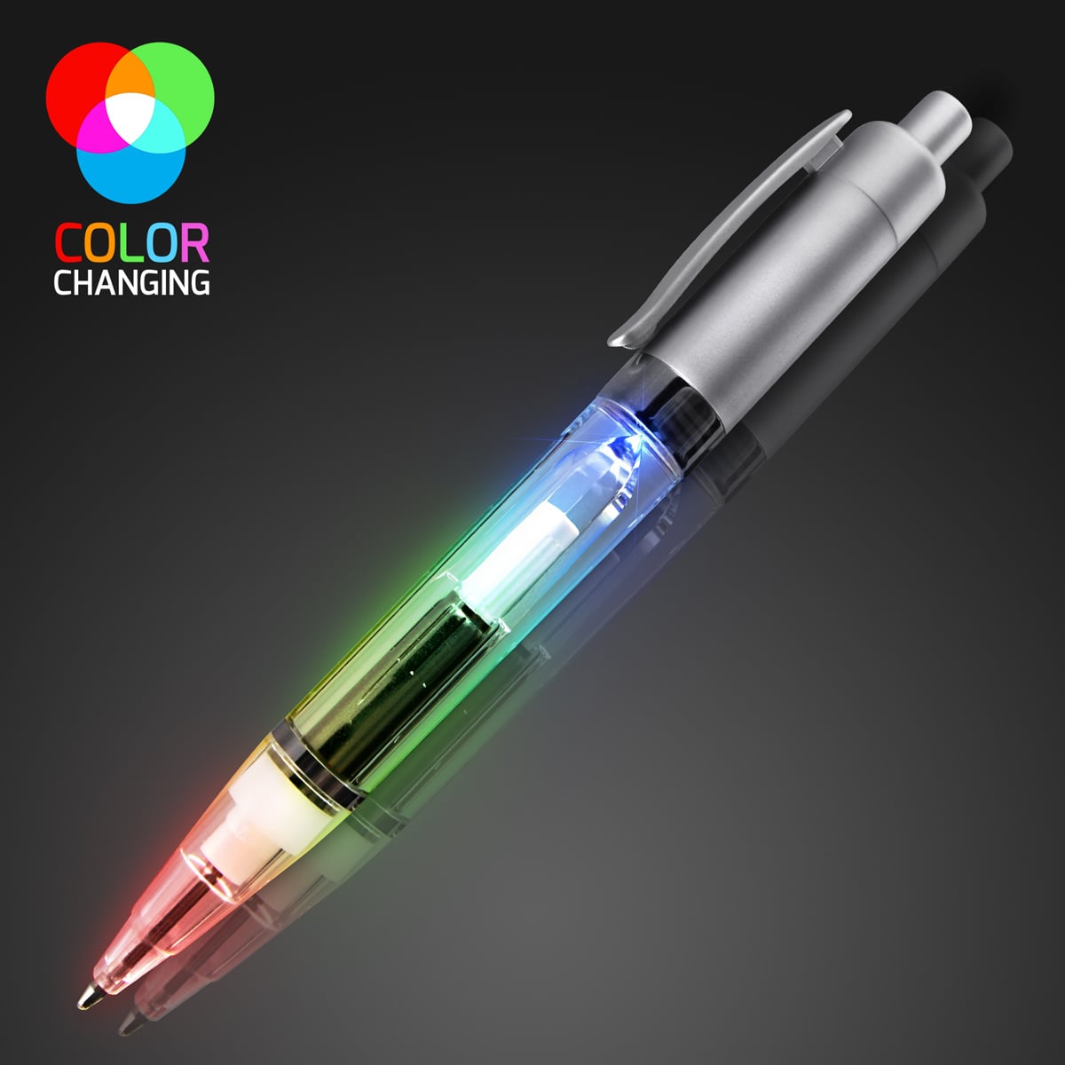 Plastic Multicolor LED Pen with Silver Barrel
