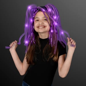 Girl wearing Light Up Purple LED Noodle Headband