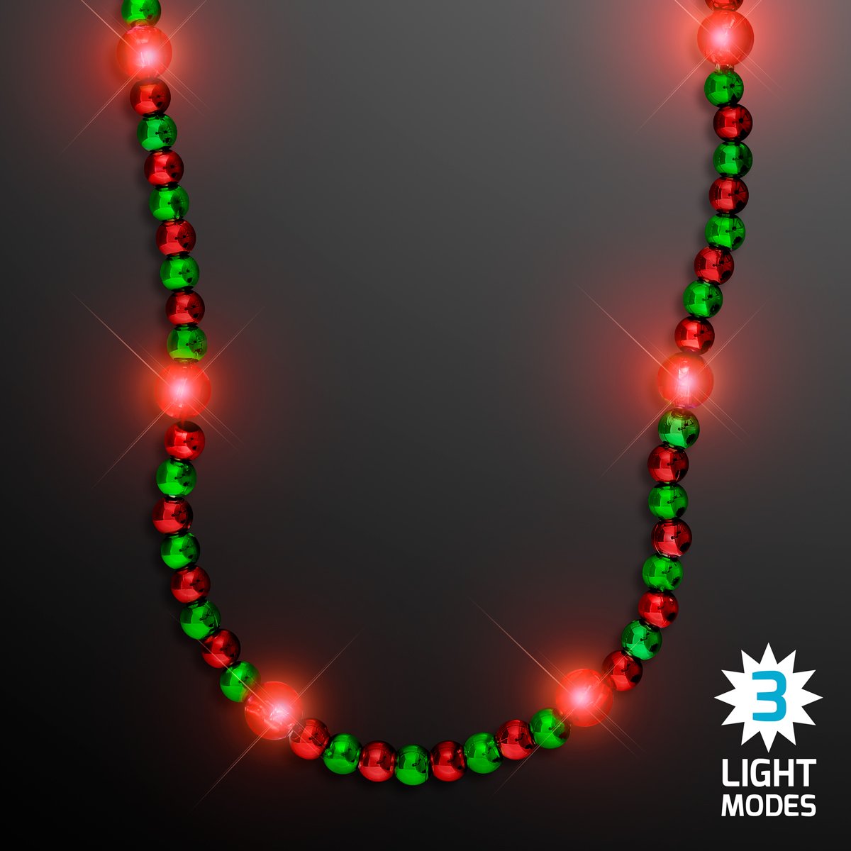 GREEN Glow LED Mardi Gras Light Up Beaded Necklace