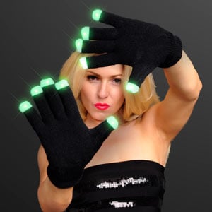 Soft Black LED Light Up Glow Finger Tip Gloves