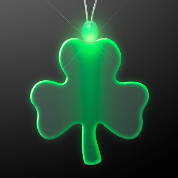Green LED Light Up Shamrock Acrylic Necklace