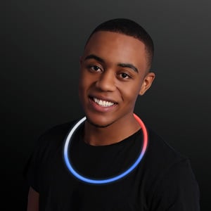 Man wearing Red White & Blue Tri-Color Neon Glow Necklaces