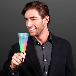 Frosted LED Champagne Glass with Classy Black Base