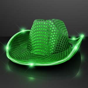 Green Light Up Sequin Cowboy Hat Jade LED Brim