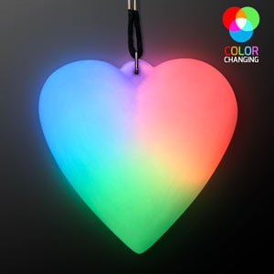 Light up LED Deco Heart Necklace on Black String Lanyard 