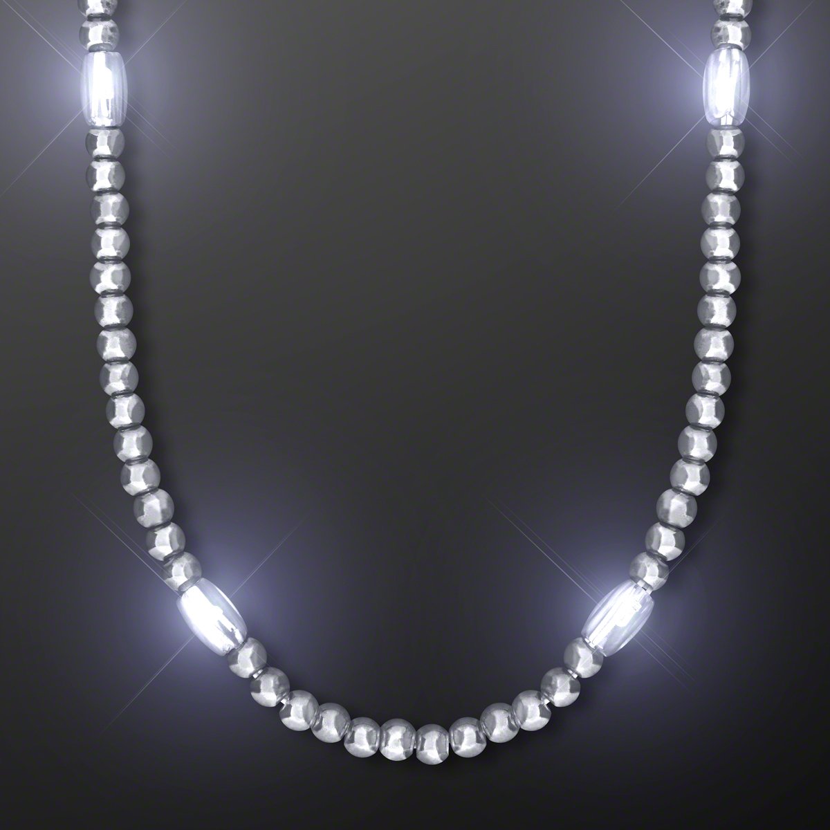 Silver LED Light Up Bead Necklace