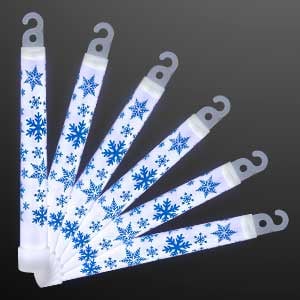 6 Inch White Snowflake Light Up Glow Sticks