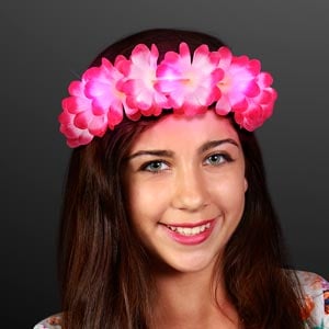 Female wearing Pink Light Up Flower LED Headband