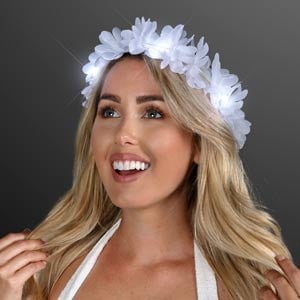 Female displaying White Light Up Flower LED Headband