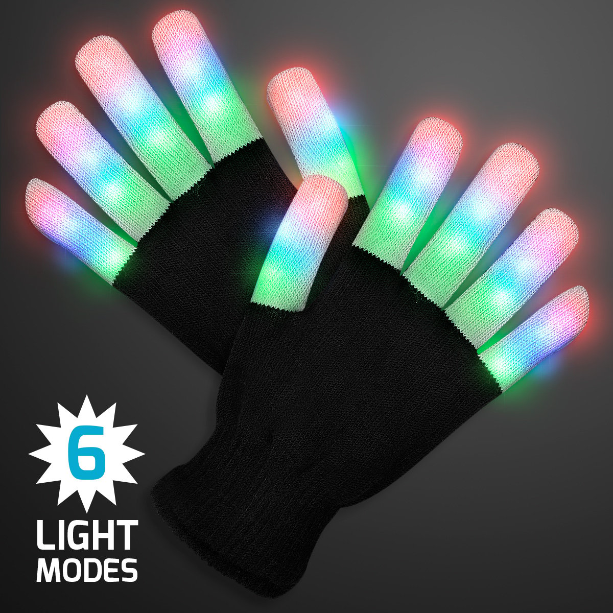 1PC Unisex Cool LED Rave Flashing Glow 7 Mode Light Finger Lighting Black Gloves 