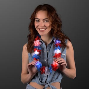 Red White & Blue Light Up Hawaiian Lei