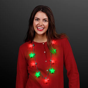 Woman wearing Christmas Light Up Stars LED Necklace