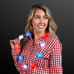 Woman wearing USA LED Light Up Stars Necklace