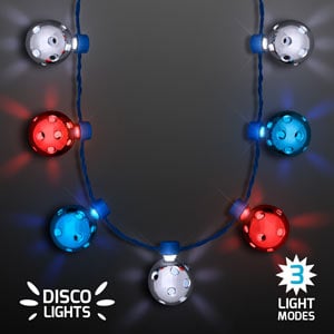 Light Up Red White & Blue Disco Ball Necklace
