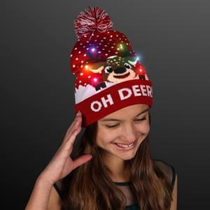Reindeer Lights Blinky Beanie Holiday Hat