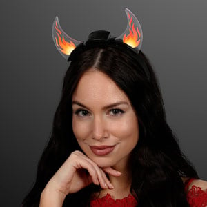 Woman wearing Dancing Flames Light Up Devil Horn LED Headband