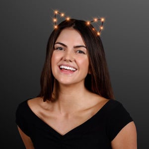 Woman wearing Orange LED Starlight Cat Ear Headband