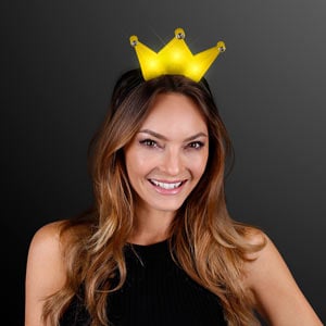 Woman wearing Yellow Light Up Crown Tiara LED Headband