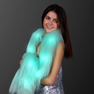 Female displaying Light Up Aqua Glam LED Faux Fur Boa