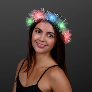 Female displaying Tinsel Light Up Halo Crown Headband
