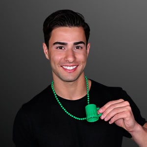 Man wearing Non-light up Green Mug Shot Glass on Bead Necklace