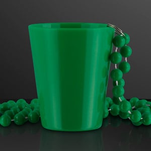 Green Shot Glass on Beaded Necklace