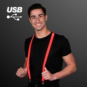 Male displaying Light Up Red Rechargeable Suspenders