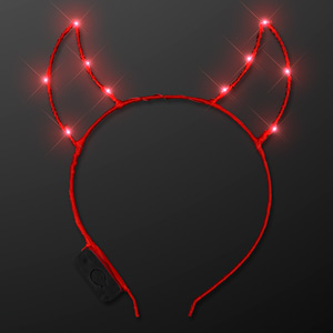 PREMIUM Light Up Bright Red FLASHING LED Devil Horns AC-DC FAN Halloween 