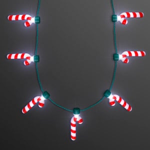 Light Up Christmas Candy Cane LED Party Necklace