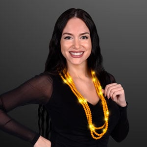 Woman displaying Light Up Yellow Beaded Necklace, No-Flash