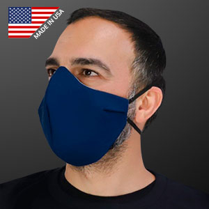 Man Wearing Dark Blue Protective Reusable Cotton Face Mask