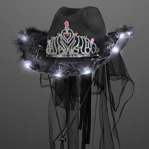 Light Up Black Cowgirl Hat with Removable Veil