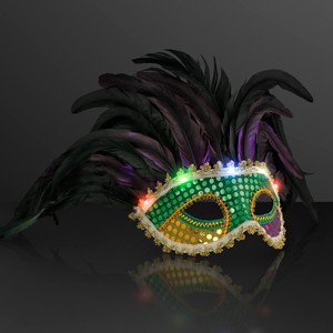 Light Up Mardi Gras Feather Mask