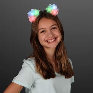 Girl wearing Flower Ears Color Change LED Headband