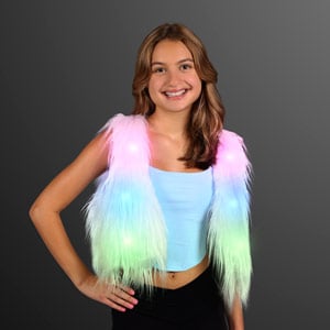 Girl wearing Small Faux Fur Vest LED Festival Fashion