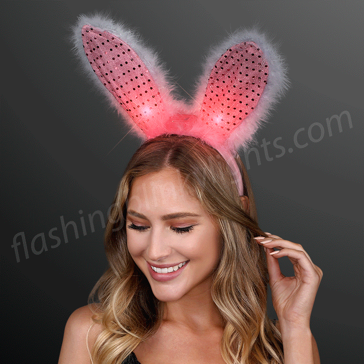 SG-UK LED Light-up Flashing Party Headband Bunny Ears w/ Sequins 5 Colours 