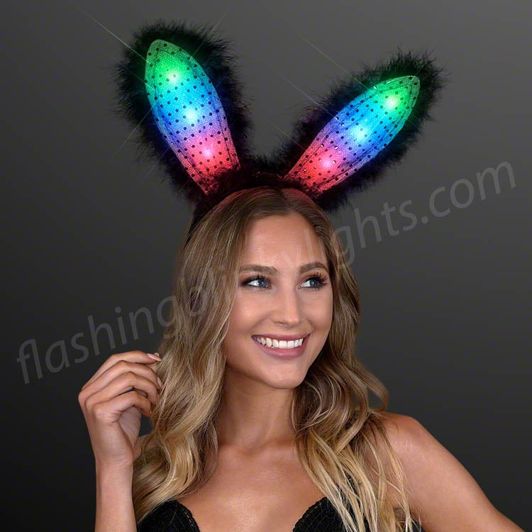 Sequins-flashing with Batt./Blue/Party/JGA/Costume LED Rabbit Ears M 