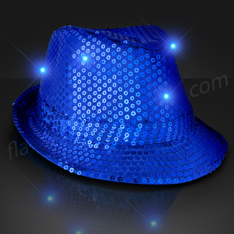 Blue LED Light Up Sequin Fedora Hat 