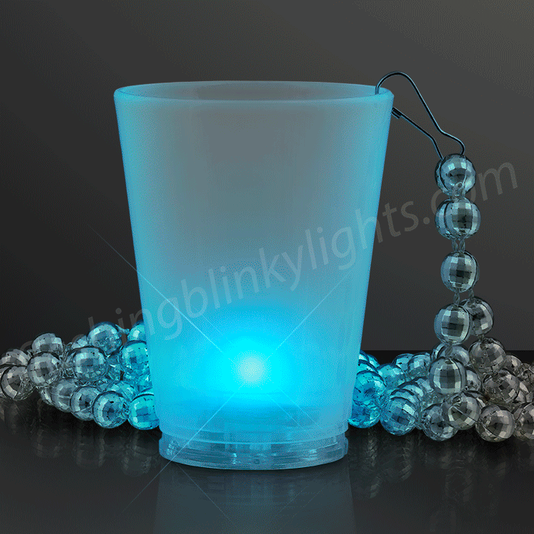 12 Light Up Flashing LED Shot Glass Mardi Gras Bead Necklace Tons of PARTY FUN 
