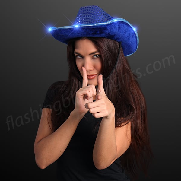 BLUE Light Up LED Flashing Cowboy Hat with BLUE Sequins 
