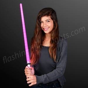 Girl displaying Light Up Pink LED Space Sword