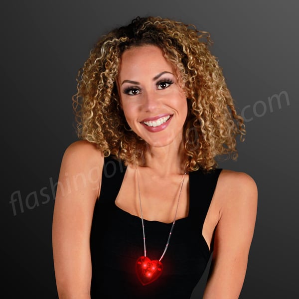 Solar blinking flashing LED Valentine heart pendant necklace earrings glowing 